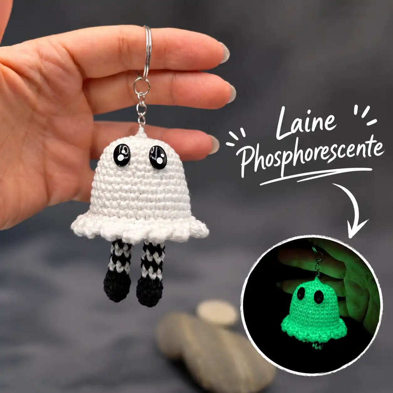 fantôme qui brille amigurumi fait main au crochet par La Mu's heure