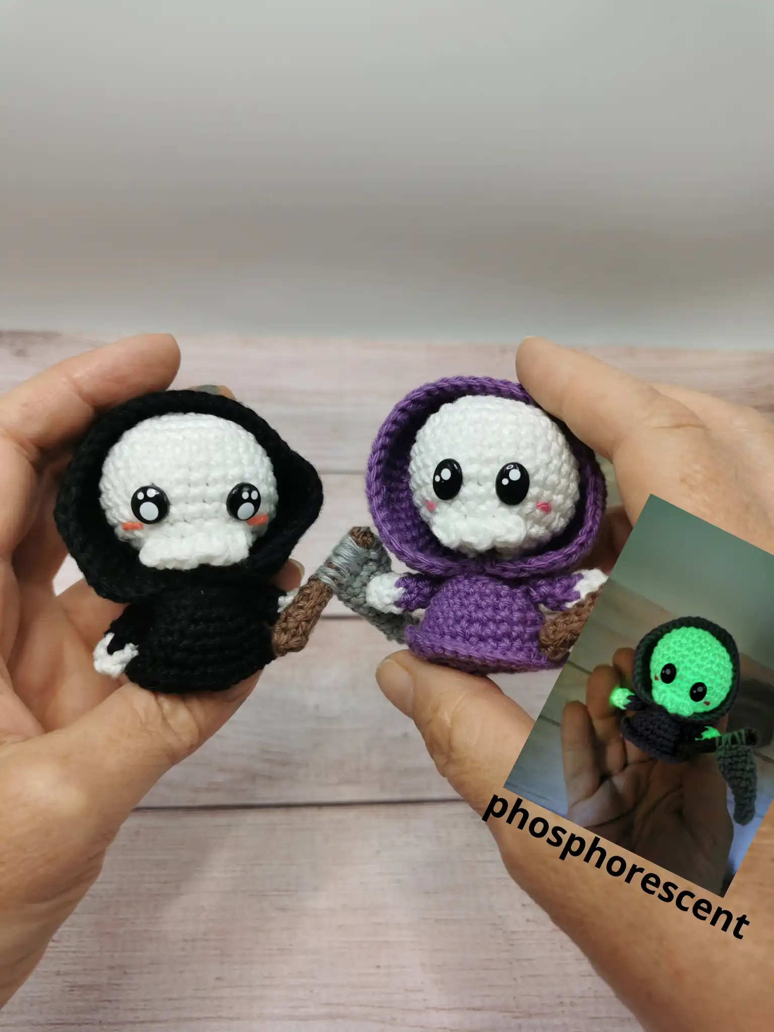 Faucheuse/Ripper en porte-clés amigurumi kawaii, conçu à la main au crochet par La Mu's heure