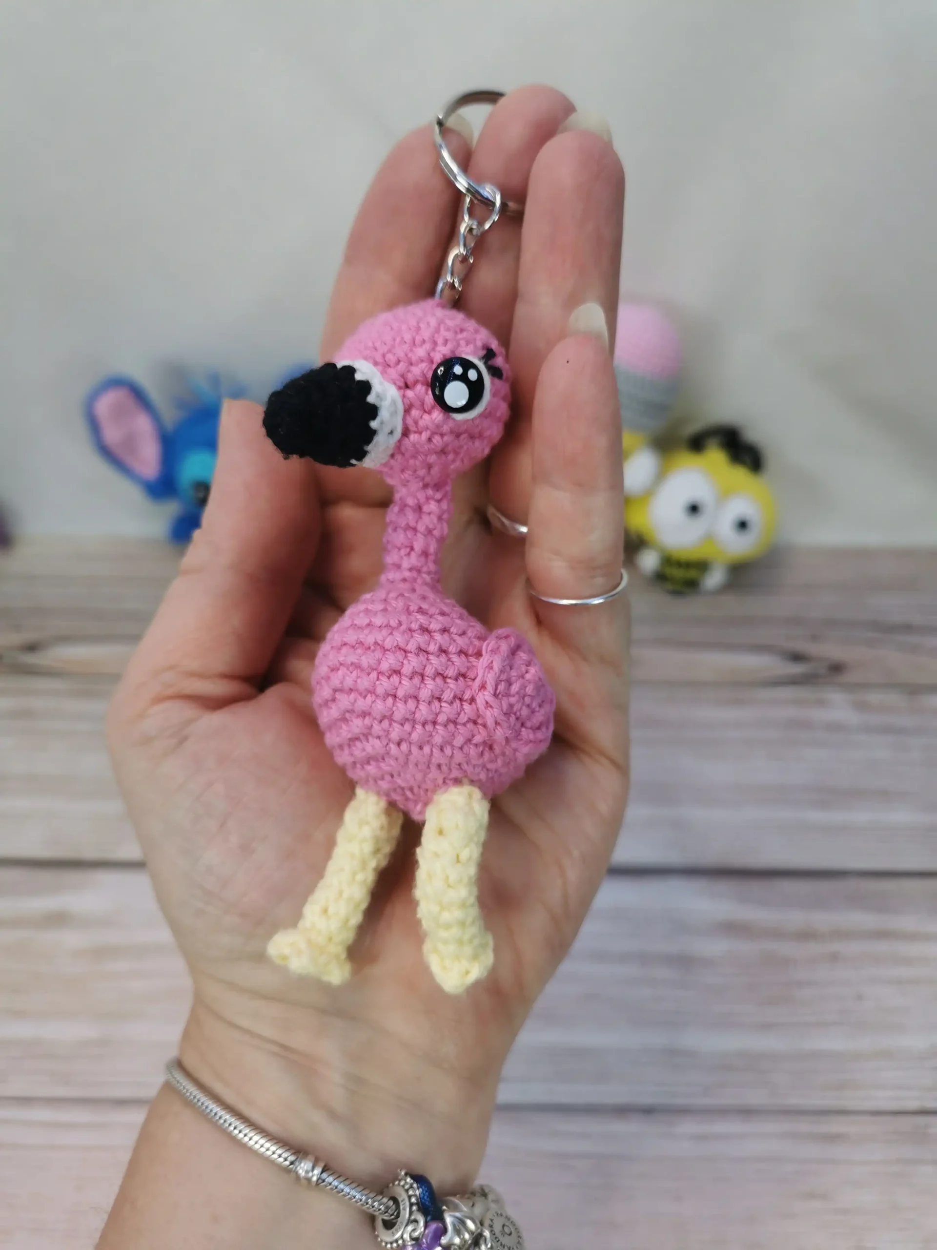 Porte-clé flamant rose crochet fait main au crochet par La Mu's Heure