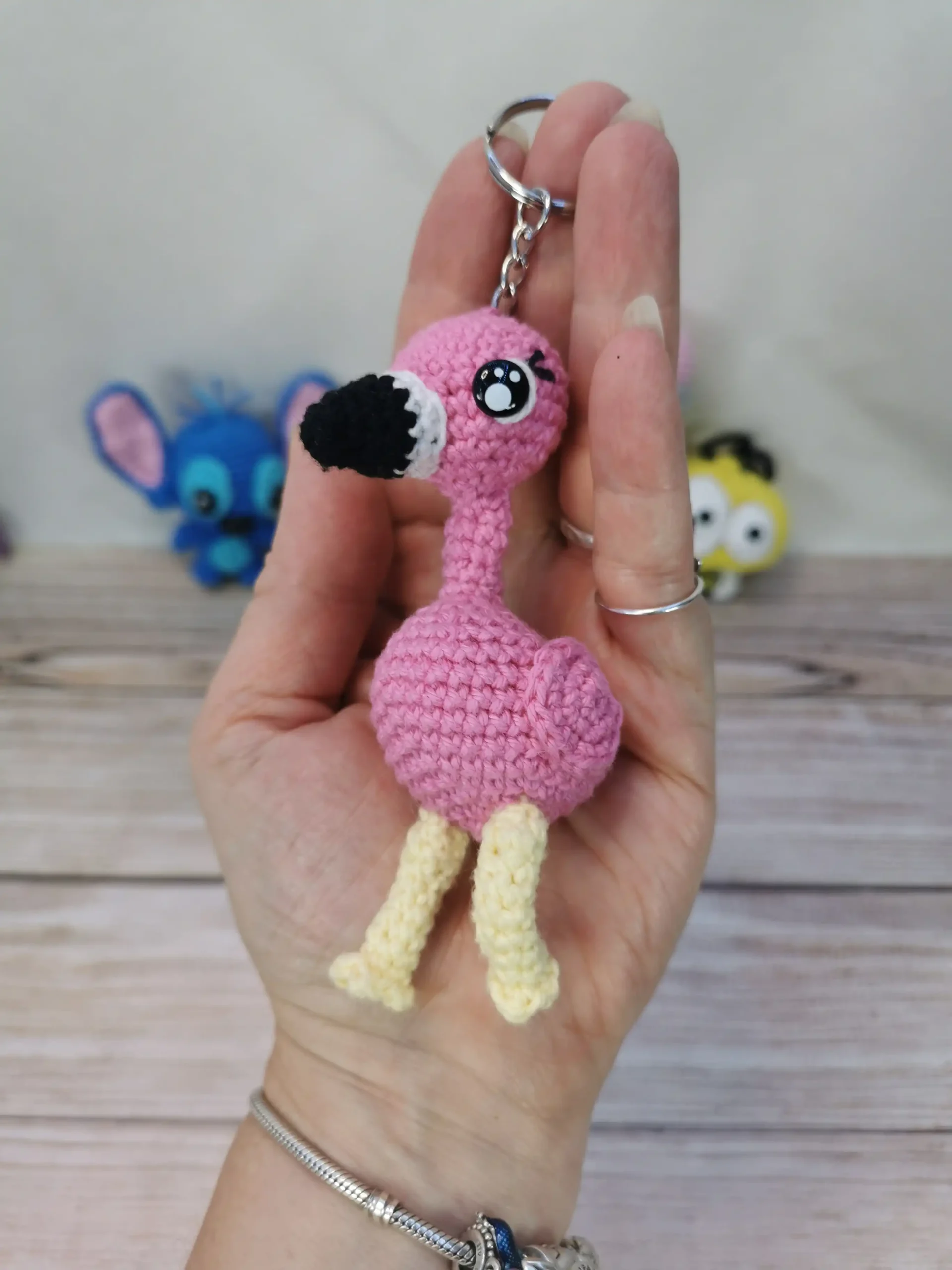 Porte-clé flamant rose crochet fait main au crochet par La Mu's Heure