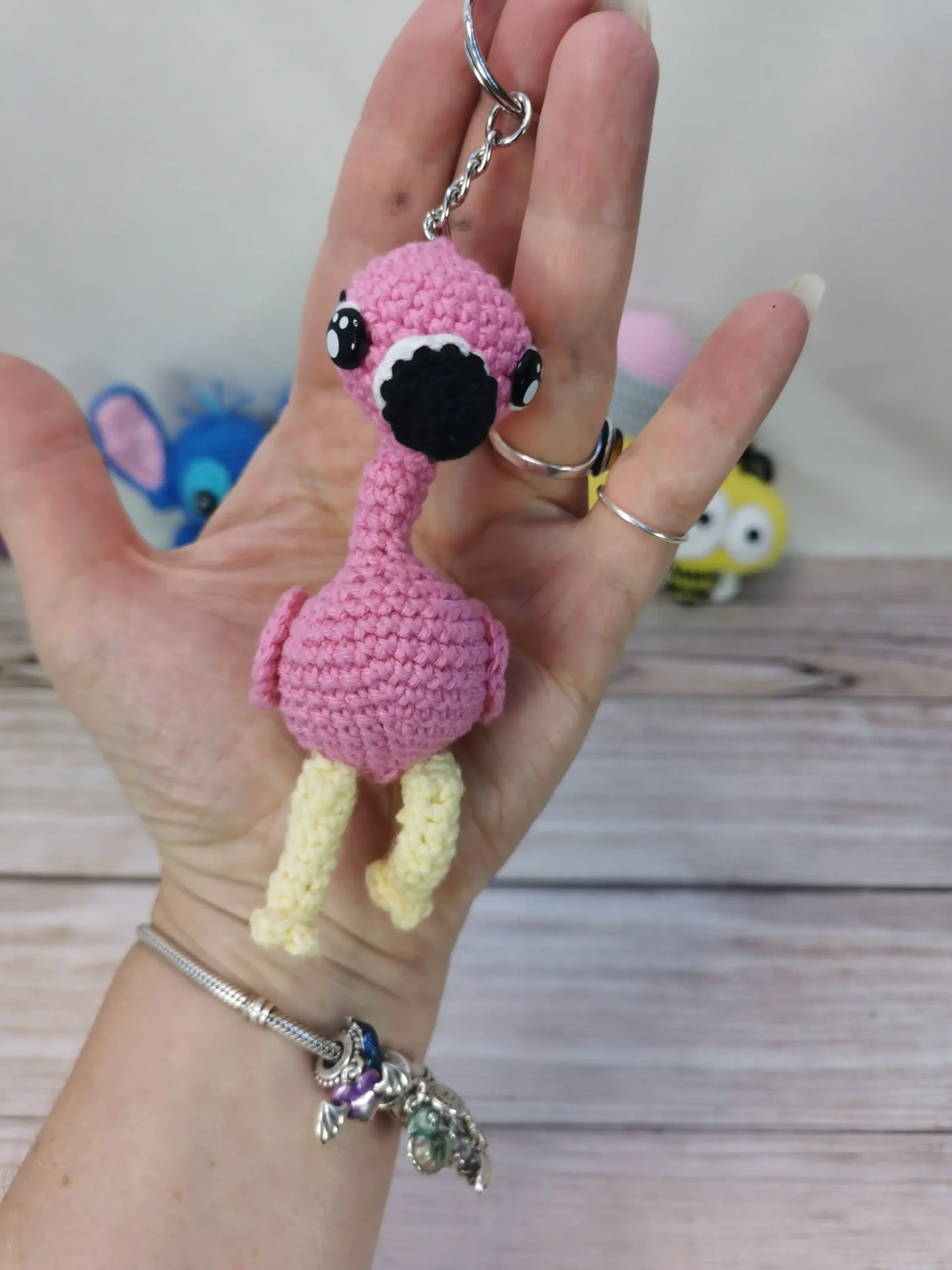 Porte-clé flamant rose crochet fait main au crochet par La Mu's Heure