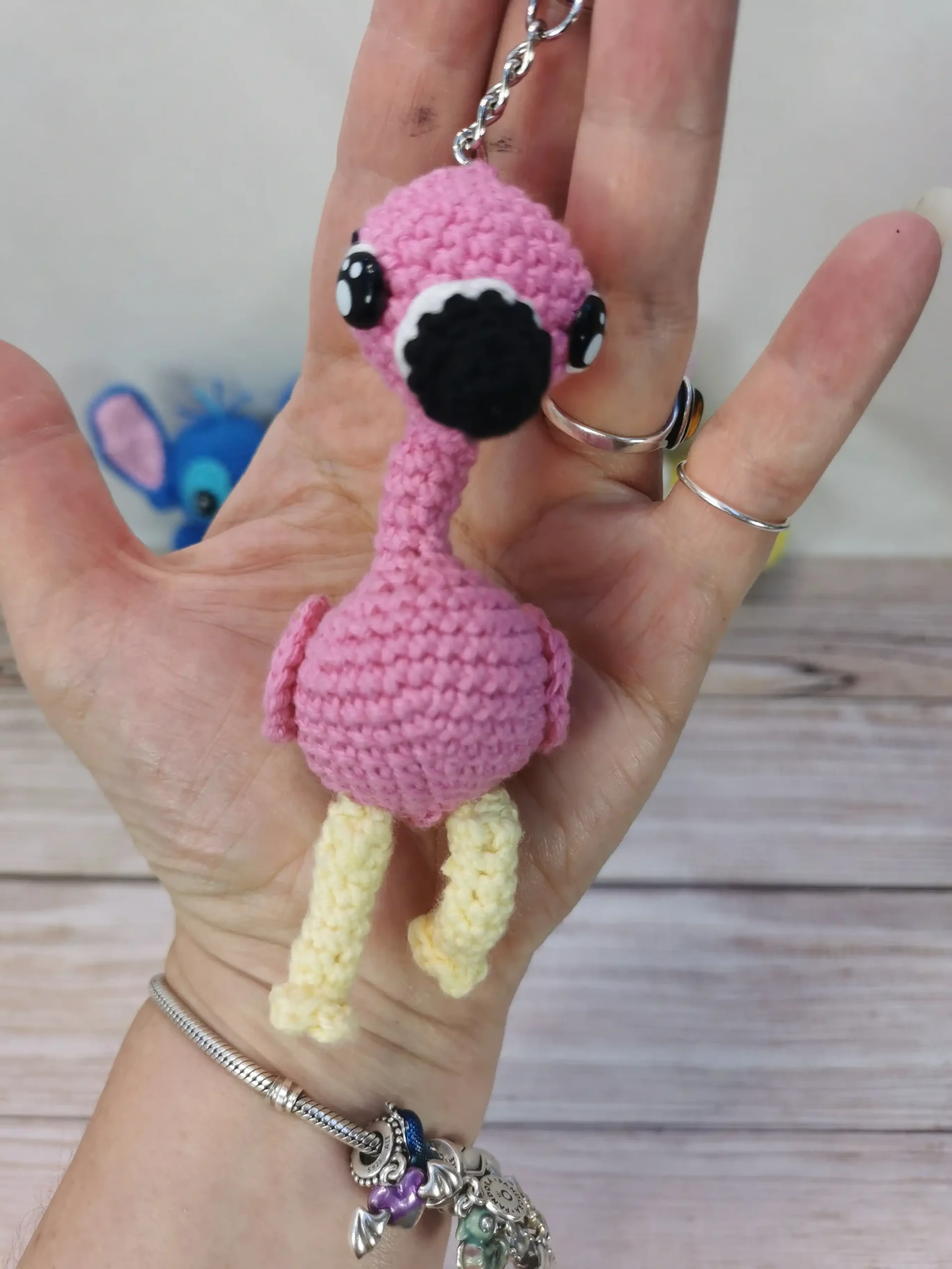 Porte-clé flamant rose crochet fait main au crochet par La Mu's Heure