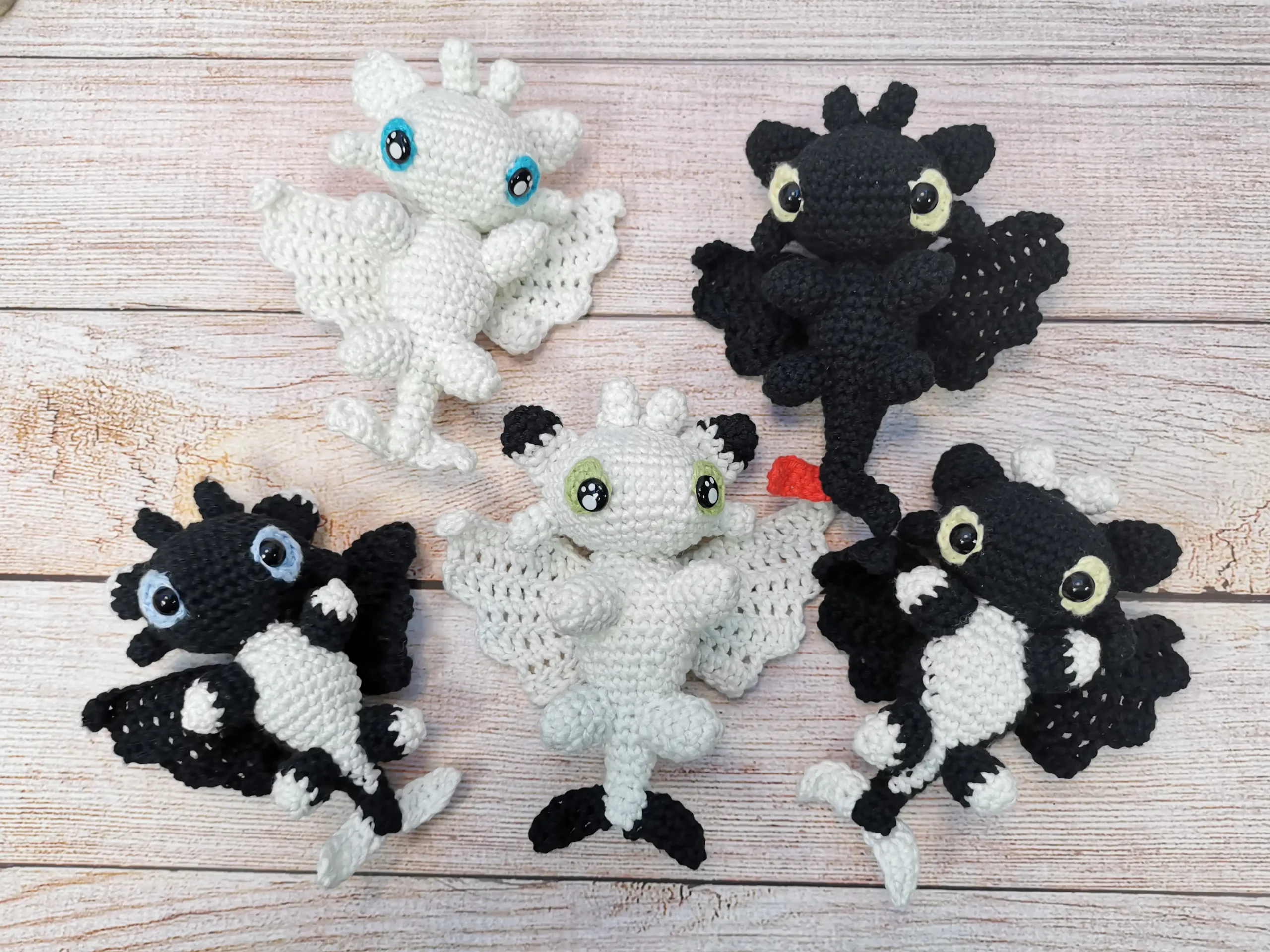 krokmou dragon furie nocturne furie éclair fluorescent amigurumi kawaii fais main au crochet par La Mu's heure