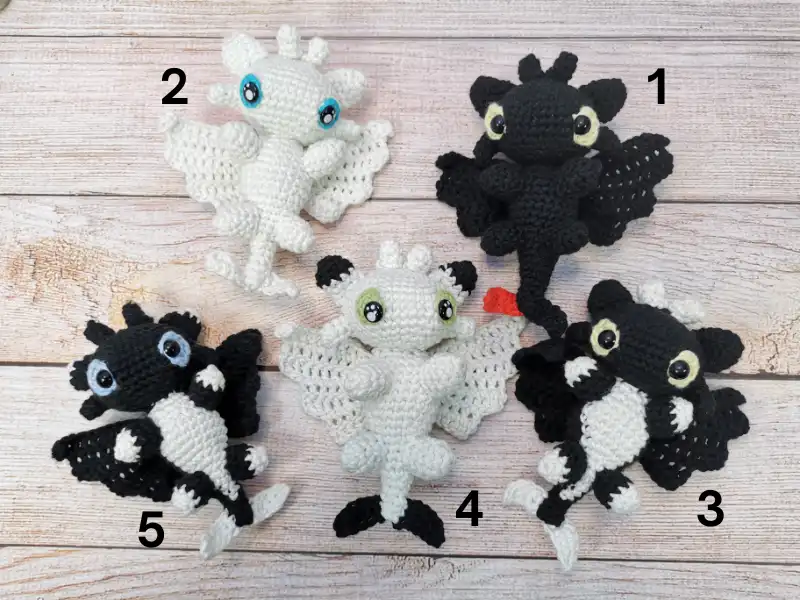 krokmou dragon furie nocturne furie éclair fluorescent amigurumi kawaii fais main au crochet par La Mu's heure
