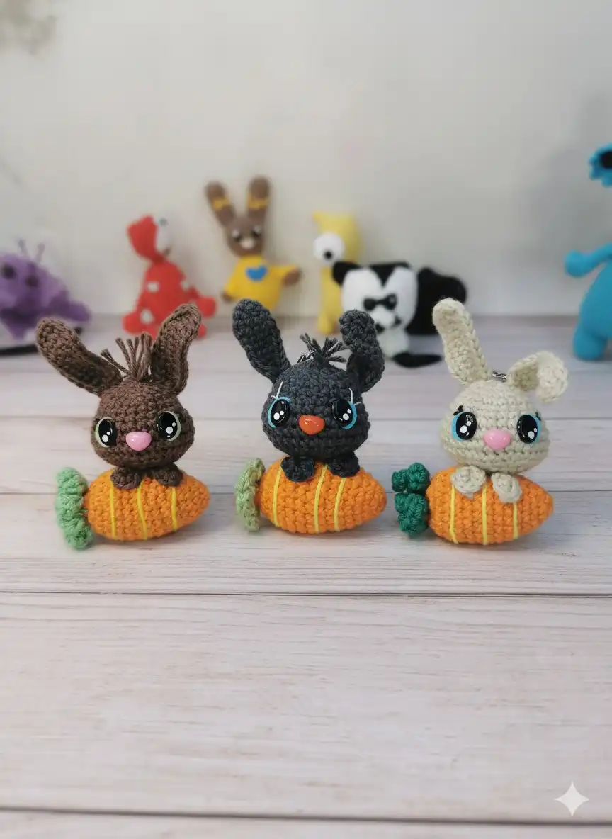 porte clé lapin et sa carotte fait main au crochet par La Mu's heure